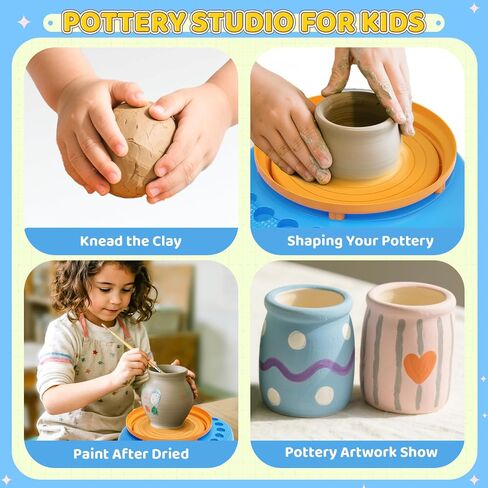 Pottery Wheel for Kids– Complete DIY Pottery Painting Kit for Ages 8-12 Beginners with 4 Air-Dry Clay Packs and Tools, Arts & Crafts Supplies Toys Birthday Gift for Boys Girls 6+ Years Old (Pink) in Kuwait