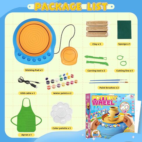 Pottery Wheel for Kids– Complete DIY Pottery Painting Kit for Ages 8-12 Beginners with 4 Air-Dry Clay Packs and Tools, Arts & Crafts Supplies Toys Birthday Gift for Boys Girls 6+ Years Old (Pink) in Kuwait