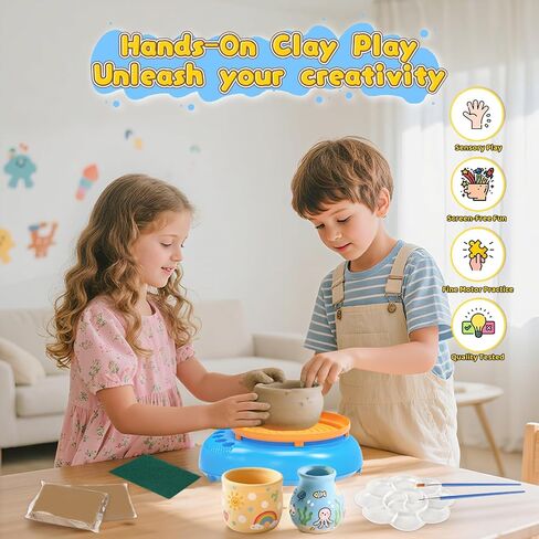 Pottery Wheel for Kids– Complete DIY Pottery Painting Kit for Ages 8-12 Beginners with 4 Air-Dry Clay Packs and Tools, Arts & Crafts Supplies Toys Birthday Gift for Boys Girls 6+ Years Old (Pink) in Kuwait