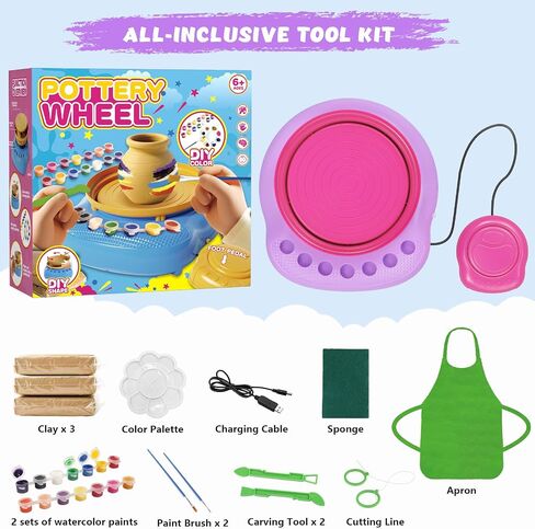 TingingYuli Pottery Wheel for Kids,Complete Pottery Kit and Tools for Beginners,Arts and Crafts Toys for Kids Ages 8-12,Art Supplies Birthday Gifts for Boy Girl Age 6 7 8 9 10 11 12 (Pink/Purple) in Saudi Arabia