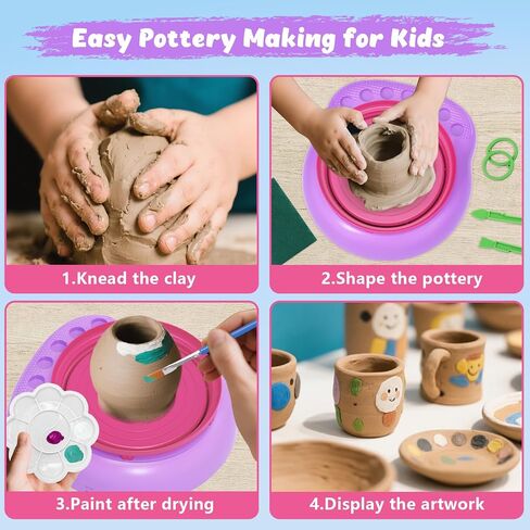 TingingYuli Pottery Wheel for Kids,Complete Pottery Kit and Tools for Beginners,Arts and Crafts Toys for Kids Ages 8-12,Art Supplies Birthday Gifts for Boy Girl Age 6 7 8 9 10 11 12 (Pink/Purple) in Saudi Arabia