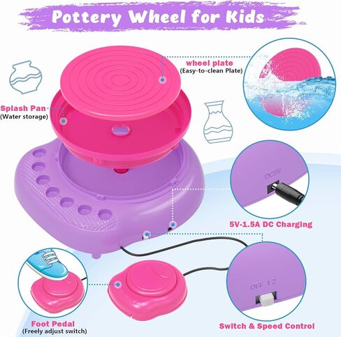 TingingYuli Pottery Wheel for Kids,Complete Pottery Kit and Tools for Beginners,Arts and Crafts Toys for Kids Ages 8-12,Art Supplies Birthday Gifts for Boy Girl Age 6 7 8 9 10 11 12 (Pink/Purple) in Saudi Arabia