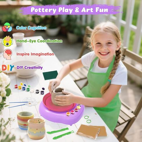 TingingYuli Pottery Wheel for Kids,Complete Pottery Kit and Tools for Beginners,Arts and Crafts Toys for Kids Ages 8-12,Art Supplies Birthday Gifts for Boy Girl Age 6 7 8 9 10 11 12 (Pink/Purple) in Saudi Arabia