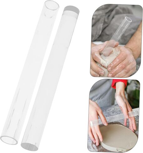 Lurrose 2pcs acrylic clay rowll مجموعة دبوس متداول جوفاء الصلبة للنحت وتشكيل الطين البوليمر لمشاريع DIY الحرفية in Kuwait