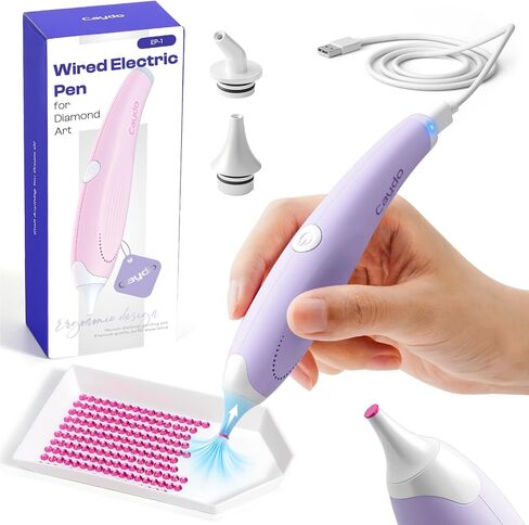 Caydo Wired Electric Diamond Painting Pen (استخدام المكونات الإضافية) ، E-painter للطلاء الماسي-أداة فراغ مريح مع 2-Tips ، أدوات إكسسوارات فن الماس لوضع الماس بدون شمع (أرجواني) in Kuwait