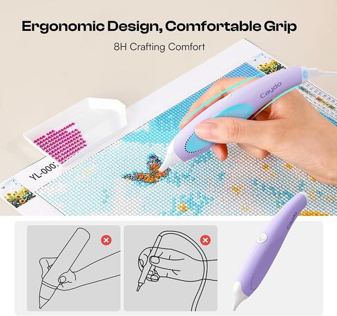 Caydo Wired Electric Diamond Painting Pen (استخدام المكونات الإضافية) ، E-painter للطلاء الماسي-أداة فراغ مريح مع 2-Tips ، أدوات إكسسوارات فن الماس لوضع الماس بدون شمع (أرجواني) in Kuwait