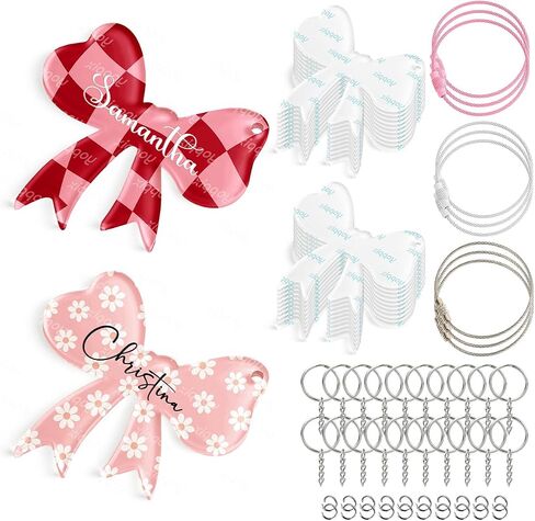YOPPIX 20 Set Sublimation Bow Blanks, Sublimation Acrylic Bow Blanks Keychain for Heat Transfer Keychain Luggage Tag Baggage Handbag Travel Suitcase Tags, Home Gift Crafts Supplies in Saudi Arabia
