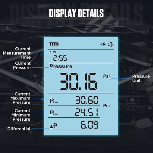جهاز اختبار الضغط الرقمي من AUTOOL، مقياس ضغط السيارات 0-426PSI 0 ~ 29bar لمجموعة أدوات اختبار ضغط أسطوانة محرك البنزين مع محولات وخراطيم، 6 توفير للبيانات، شاشة بإضاءة خلفية in Kuwait