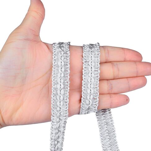 Bel Avenir Gimp Braid Trim Cord 1.6 cm/0.63 Inch Wide ، 10 Yard Handmade Polyester Trim ، تقليم النسيج للمفروشات ، والخياطة ، والستائر ، وأزياء DIY ، و Slipcover ، و Deco Home (الفضة الخفيفة ، 10 ياردة) in Kuwait