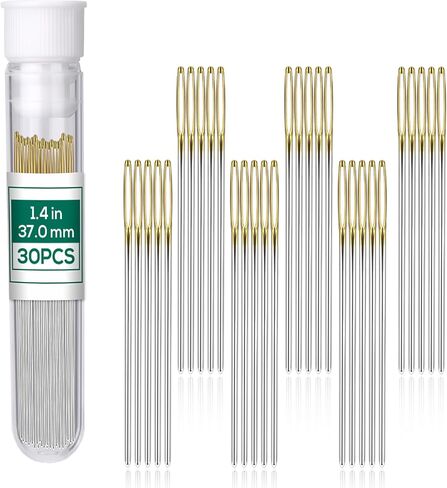 Fteven 30PCS Cross Stitch Needles, Size 24 Stainless Steel Embroidery Needles, Large Eye Hand Sewing Needles Blunt Golden Color with Box for Hand Sewing, Cross Stitching in Kuwait