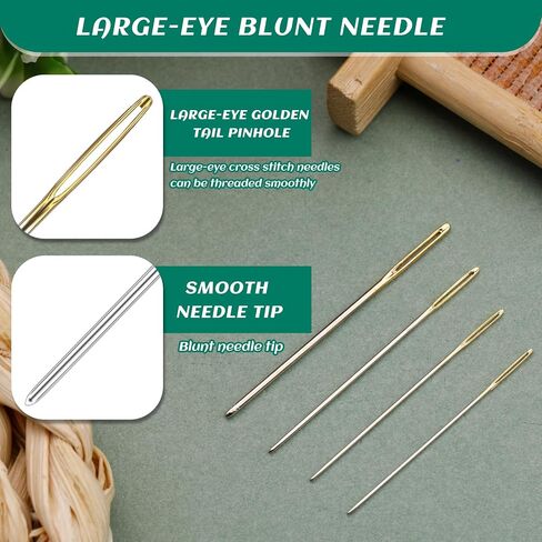 Fteven 30PCS Cross Stitch Needles, Size 24 Stainless Steel Embroidery Needles, Large Eye Hand Sewing Needles Blunt Golden Color with Box for Hand Sewing, Cross Stitching in Kuwait