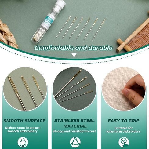 Fteven 30PCS Cross Stitch Needles, Size 24 Stainless Steel Embroidery Needles, Large Eye Hand Sewing Needles Blunt Golden Color with Box for Hand Sewing, Cross Stitching in Kuwait