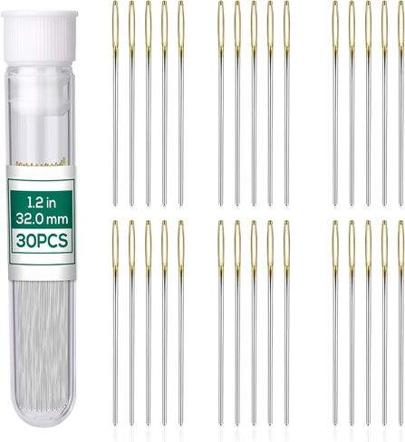 Fteven 30PCS Cross Stitch Needles, Size 24 Stainless Steel Embroidery Needles, Large Eye Hand Sewing Needles Blunt Golden Color with Box for Hand Sewing, Cross Stitching in Kuwait