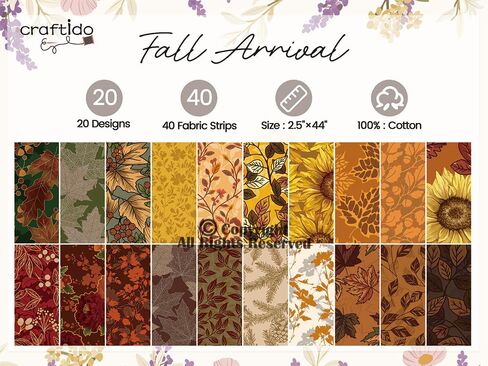 خيارات Craftido-18-100 ٪ من القطن القطن لفة شرائح القماش المسبق للخياطة ، وصياغة ، والخياطة ، و 40 شريطًا 2.5 "× 44" حزم متنوعة للبساط ، ومشروع لحاف ، وحرف ديي ، وصول ديكور المنزل. in Kuwait