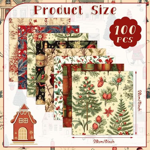 Fanfanwin 100 Pcs 5 x 5 Inch Vintage Christmas Quilting Fabric Christmas Fat Squares Patchwork Strips Santa Red Cardinal Precut Fabric Bundles for Xmas Handmade Crafting DIY Craft Sewing Material in Saudi Arabia