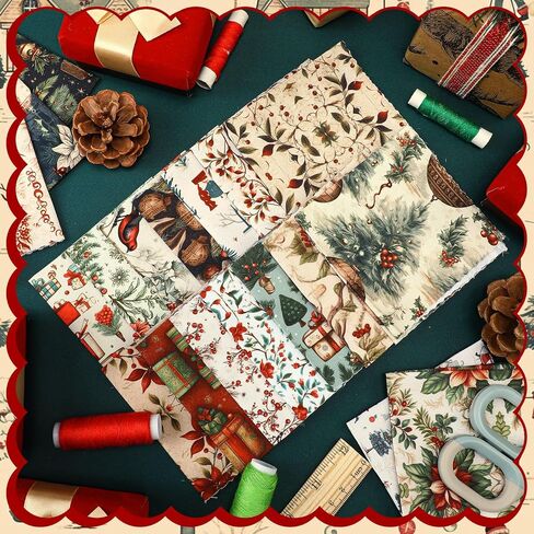 Fanfanwin 100 Pcs 5 x 5 Inch Vintage Christmas Quilting Fabric Christmas Fat Squares Patchwork Strips Santa Red Cardinal Precut Fabric Bundles for Xmas Handmade Crafting DIY Craft Sewing Material in Saudi Arabia