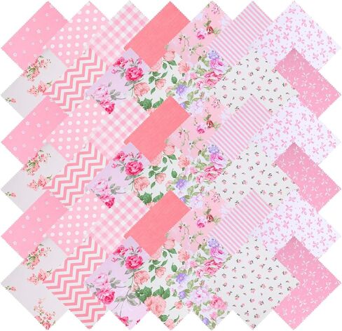 42Pcs Pink Charm Packs for Quilting, 100% Cotton Fabric Squares 5 x 5Inch Pre-Cut Quilted Fabric Floral Patchwork for Sewing DIY Craft in Saudi Arabia