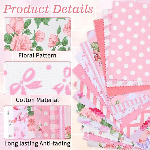 42Pcs Pink Charm Packs for Quilting, 100% Cotton Fabric Squares 5 x 5Inch Pre-Cut Quilted Fabric Floral Patchwork for Sewing DIY Craft in Saudi Arabia