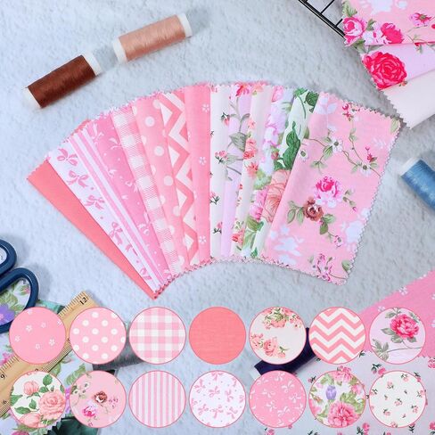 42Pcs Pink Charm Packs for Quilting, 100% Cotton Fabric Squares 5 x 5Inch Pre-Cut Quilted Fabric Floral Patchwork for Sewing DIY Craft in Saudi Arabia
