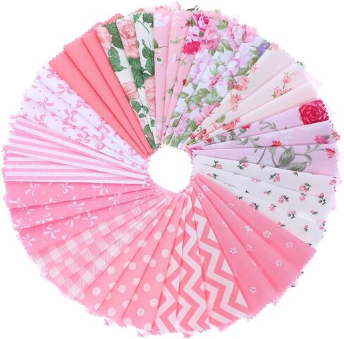 42Pcs Pink Charm Packs for Quilting, 100% Cotton Fabric Squares 5 x 5Inch Pre-Cut Quilted Fabric Floral Patchwork for Sewing DIY Craft in Saudi Arabia