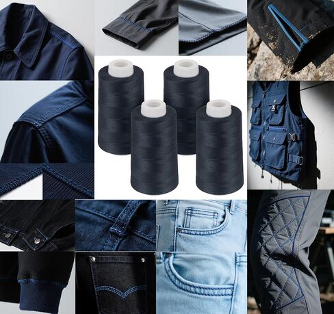 4 Pack Navy Blue Thread, 3000 Yards Denim Thread for Jeans, Polyester Sewing for Serger&Overlock, Quilting, Piecing, Sewing Machine in Kuwait