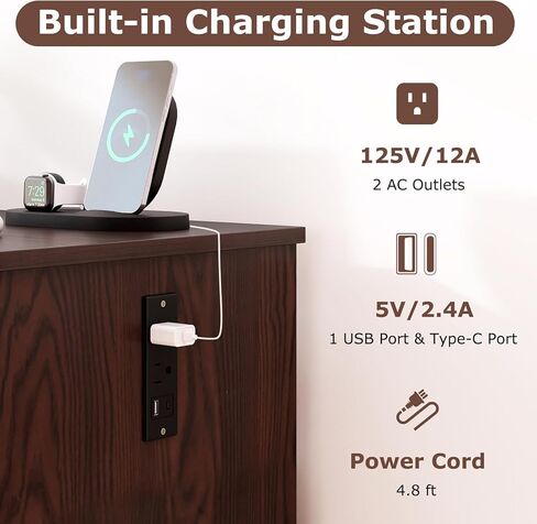 COSTWAY Sewing Machine Table with Charging Station, Folding Sewing Cabinet w/Lockable Casters, 3-Tier Shelf, Middle Rack, Magnetic Door, Small Sewing Desk for Home Apartment, Studio (White & Natural) in Kuwait