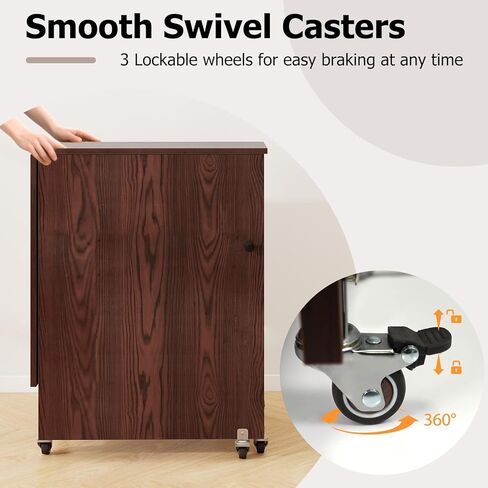 COSTWAY Sewing Machine Table with Charging Station, Folding Sewing Cabinet w/Lockable Casters, 3-Tier Shelf, Middle Rack, Magnetic Door, Small Sewing Desk for Home Apartment, Studio (White & Natural) in Kuwait