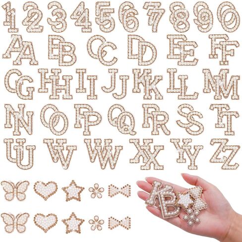 82Pcs Self Adhesive Pearl Letter Patches (A-Z),Number Patch 0-9,Glitter Pearl Letter Patches Rhinestone Applique for DIY Clothes, Bags, Shoes Golden in Saudi Arabia