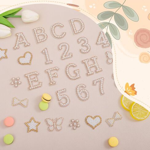 82Pcs Self Adhesive Pearl Letter Patches (A-Z),Number Patch 0-9,Glitter Pearl Letter Patches Rhinestone Applique for DIY Clothes, Bags, Shoes Golden in Saudi Arabia