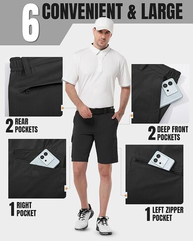 33,000ft Men's Golf Shorts 10" Inseam with Zipper Pocket Lightweight Quick Dry Stretch Hiking Cargo Shorts for Travel Fishing in Saudi Arabia