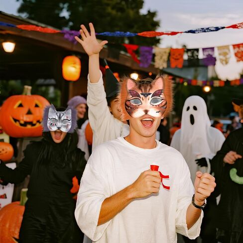 J6&H6 DIY Therian Mask Kit with exclusive ghost stickers, Blank Cat Mask,Fabric Sheet, Faux Fur and Eye Mesh Suitable for Halloween，ghost role-playing parties（Grey） in Kuwait