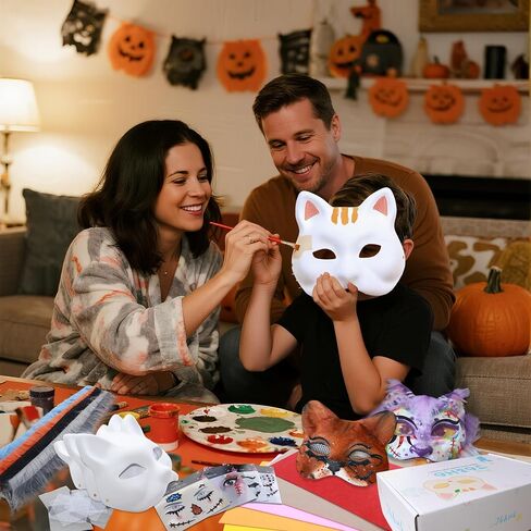 J6&H6 DIY Therian Mask Kit with exclusive ghost stickers, Blank Cat Mask,Fabric Sheet, Faux Fur and Eye Mesh Suitable for Halloween，ghost role-playing parties（Grey） in Kuwait
