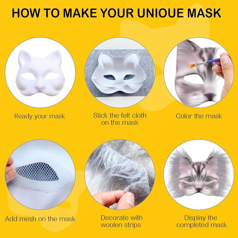 J6&H6 DIY Therian Mask Kit with exclusive ghost stickers, Blank Cat Mask,Fabric Sheet, Faux Fur and Eye Mesh Suitable for Halloween，ghost role-playing parties（Grey） in Kuwait