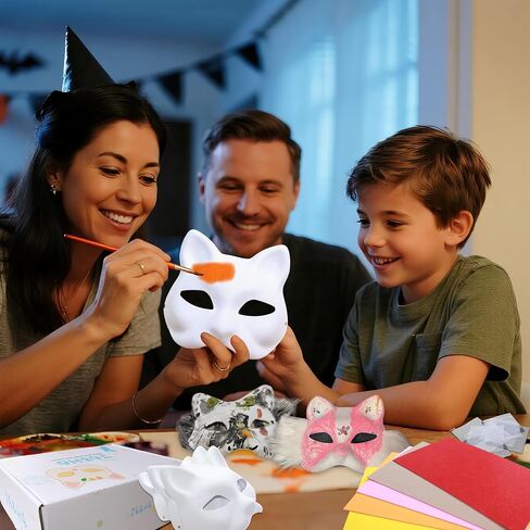 J6&H6 DIY Therian Mask Kit with exclusive ghost stickers, Blank Cat Mask,Fabric Sheet, Faux Fur and Eye Mesh Suitable for Halloween，ghost role-playing parties（Grey） in Kuwait
