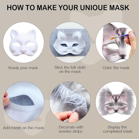 J6&H6 DIY Therian Mask Kit with exclusive ghost stickers, Blank Cat Mask,Fabric Sheet, Faux Fur and Eye Mesh Suitable for Halloween，ghost role-playing parties（Grey） in Kuwait