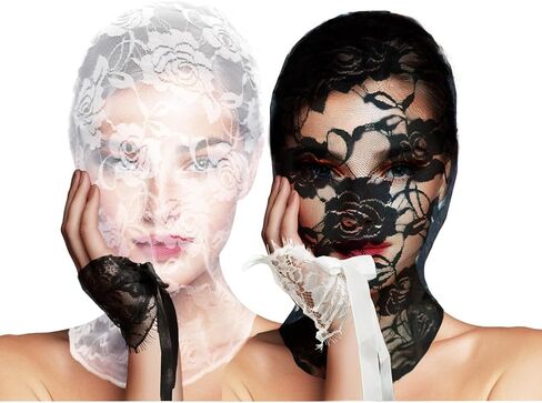 Floral Lace Full Face Mask, Wrist Cuff, Hair Bibbon for Photography Halloween Cosplay DIY Enthusiasts in Saudi Arabia