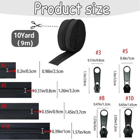 meiyoushengda 10 Yards 360 Inches Bulk Zippers,#10 Black Nylon Coil Zipper by The Yard with 20 PCS Replacement Sliders,Zippers for Sewing,DIY,Bags,Crafts,Jackets,Backpacks,Luggage,Tents & More in Saudi Arabia