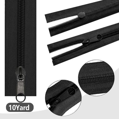 meiyoushengda 10 Yards 360 Inches Bulk Zippers,#10 Black Nylon Coil Zipper by The Yard with 20 PCS Replacement Sliders,Zippers for Sewing,DIY,Bags,Crafts,Jackets,Backpacks,Luggage,Tents & More in Saudi Arabia
