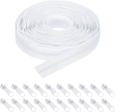 Harfington #3 st zippers ملف نايلون 10 ياردة 1 "أشرطة سحابات الخياطة مع 20 شريحة بديلة zip for diy خياطة خياطة الحرف لوازم حقيبة ، أبيض in Kuwait