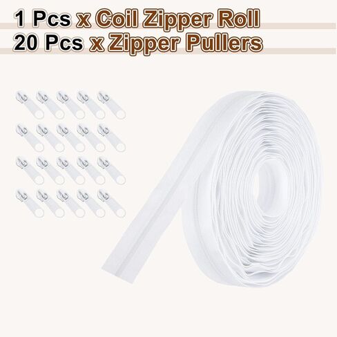 Harfington #3 st zippers ملف نايلون 10 ياردة 1 "أشرطة سحابات الخياطة مع 20 شريحة بديلة zip for diy خياطة خياطة الحرف لوازم حقيبة ، أبيض in Kuwait