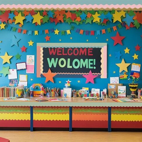 240Ft Boho Bulletin Board Borders Colorful Scalloped Bulletin Board Decorations Classroom Border Trim for Classroom School Home Office Chalkboard Whiteboard Cork Board Decor,6 Rolls in Saudi Arabia