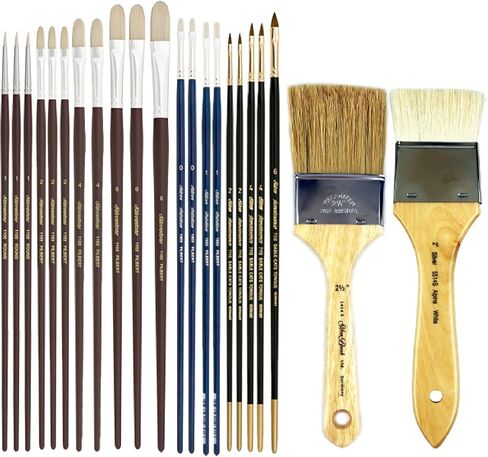 Silver Brush Limited Artist Series RL-1228 مجموعة تفاصيل Robert Liberace Precision ، 28 جهاز كمبيوتر فرش الطلاء الاحترافي للوحدة النفط والأكريليك ، تشمل فرشاة اللسان الدائرية ، Filbert ، و Cats Tongan in Saudi Arabia