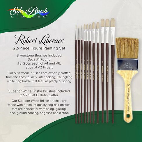 Silver Brush Limited Artist Series RL-1228 مجموعة تفاصيل Robert Liberace Precision ، 28 جهاز كمبيوتر فرش الطلاء الاحترافي للوحدة النفط والأكريليك ، تشمل فرشاة اللسان الدائرية ، Filbert ، و Cats Tongan in Saudi Arabia