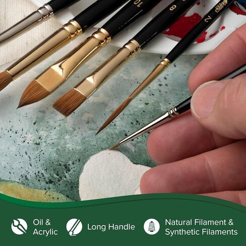 Silver Brush Limited Artist Series RL-1228 مجموعة تفاصيل Robert Liberace Precision ، 28 جهاز كمبيوتر فرش الطلاء الاحترافي للوحدة النفط والأكريليك ، تشمل فرشاة اللسان الدائرية ، Filbert ، و Cats Tongan in Saudi Arabia