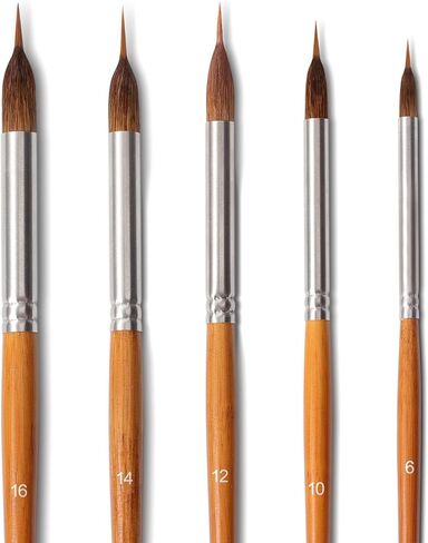 فرش فرش الألوان المائية المهنية - 5 مساءً فرشًا طويلة من تفاصيل نقطة الإبرة الطويلة ، وفرشاة ذات طبعات ذات طبعات ، فرشاة الشعر للخيول للعمل ، غواش ، أكريليك ، نماذج ، أدوات الطلاء الصف الفنان (أسود) in Kuwait