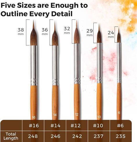 فرش فرش الألوان المائية المهنية - 5 مساءً فرشًا طويلة من تفاصيل نقطة الإبرة الطويلة ، وفرشاة ذات طبعات ذات طبعات ، فرشاة الشعر للخيول للعمل ، غواش ، أكريليك ، نماذج ، أدوات الطلاء الصف الفنان (أسود) in Kuwait