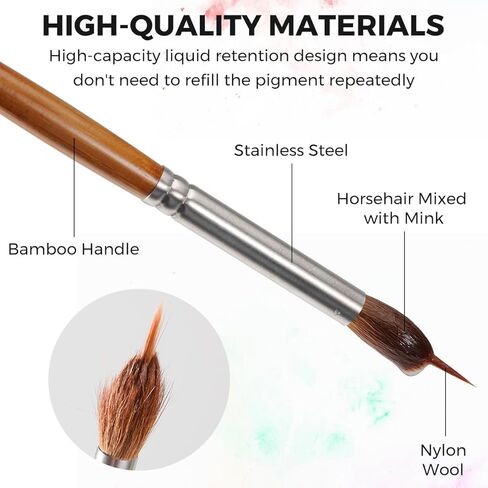 فرش فرش الألوان المائية المهنية - 5 مساءً فرشًا طويلة من تفاصيل نقطة الإبرة الطويلة ، وفرشاة ذات طبعات ذات طبعات ، فرشاة الشعر للخيول للعمل ، غواش ، أكريليك ، نماذج ، أدوات الطلاء الصف الفنان (أسود) in Kuwait