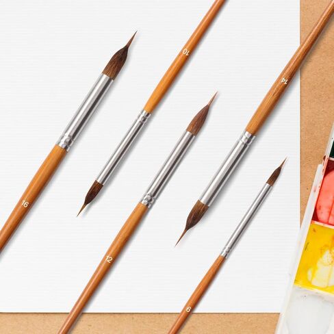 فرش فرش الألوان المائية المهنية - 5 مساءً فرشًا طويلة من تفاصيل نقطة الإبرة الطويلة ، وفرشاة ذات طبعات ذات طبعات ، فرشاة الشعر للخيول للعمل ، غواش ، أكريليك ، نماذج ، أدوات الطلاء الصف الفنان (أسود) in Kuwait