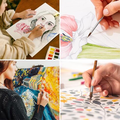 فرش فرش الألوان المائية المهنية - 5 مساءً فرشًا طويلة من تفاصيل نقطة الإبرة الطويلة ، وفرشاة ذات طبعات ذات طبعات ، فرشاة الشعر للخيول للعمل ، غواش ، أكريليك ، نماذج ، أدوات الطلاء الصف الفنان (أسود) in Kuwait