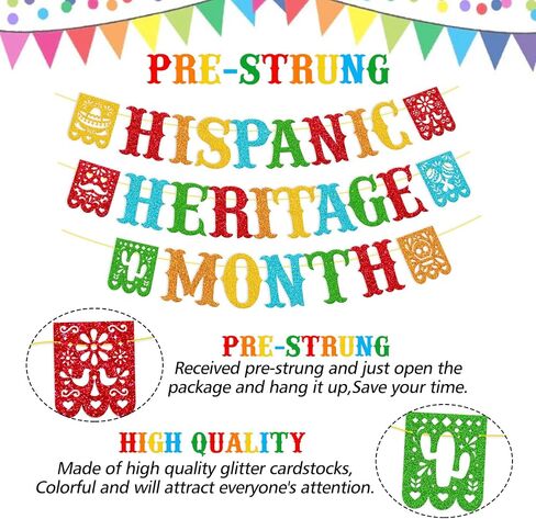 Hispanic Heritage Month Banner Happy National Hispanic Heritage Month Garland for Classroom Decorations Bulletin Board Décor Spanish Hispanic Heritage Month Party Supplies in Saudi Arabia
